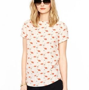 Kate Spade NY Flamingo Boatneck Top Silk Shirt Blouse Pink Ivory Women’s Size 0